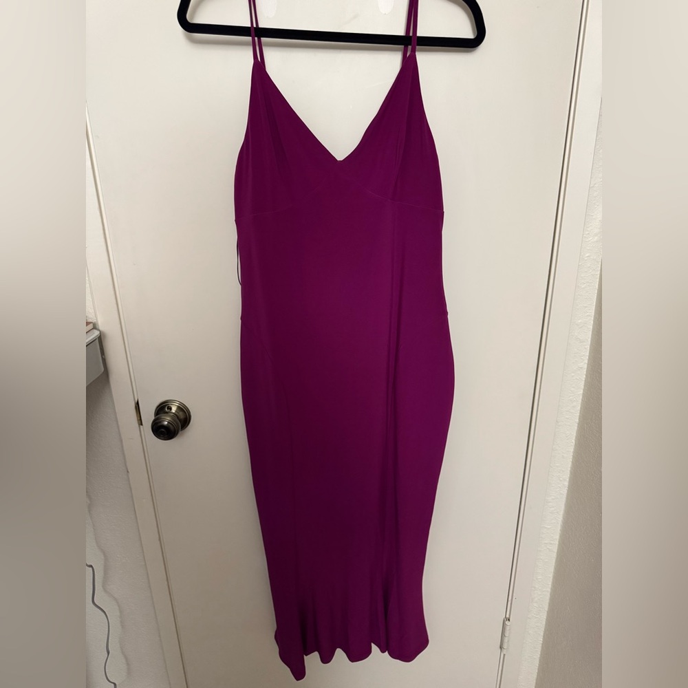Express Fuchsia V-Neck Midi Slip Dress